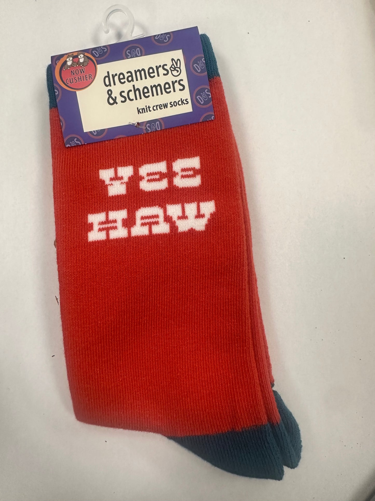 Dreamers & Schemers Yee Haw Orange Knit Crew Socks Womens 5-11 - Riders Choice Supply Co