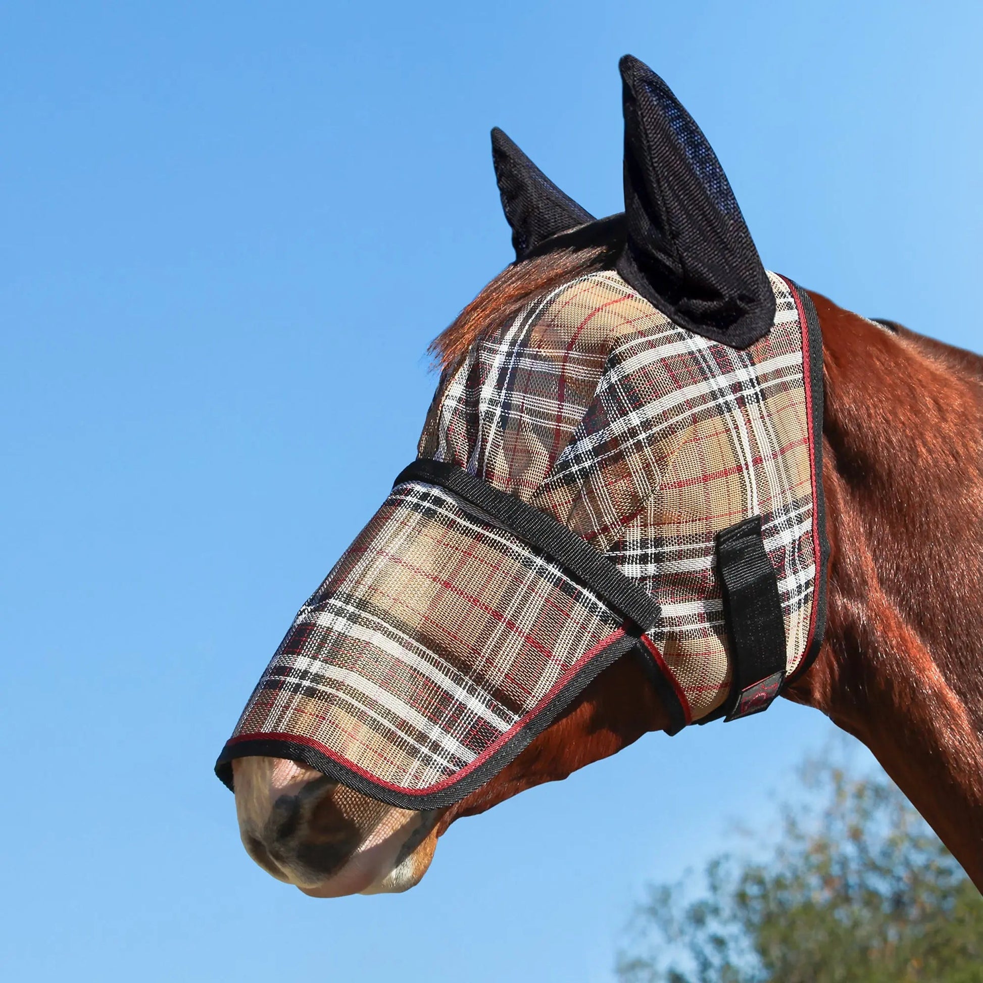 Fly Mask with Long Nose, Ears & 73% UV Protection - Riders Choice Supply Co