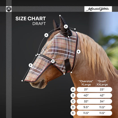 Draft Horse Fly Mask with Long Nose, Ears & 73% UV Protection - Riders Choice Supply Co