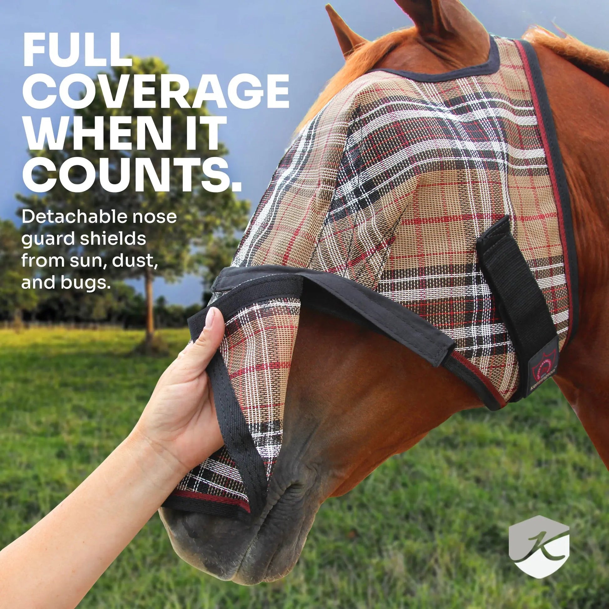 Draft Horse Fly Mask with Long Nose, Ears & 73% UV Protection - Riders Choice Supply Co