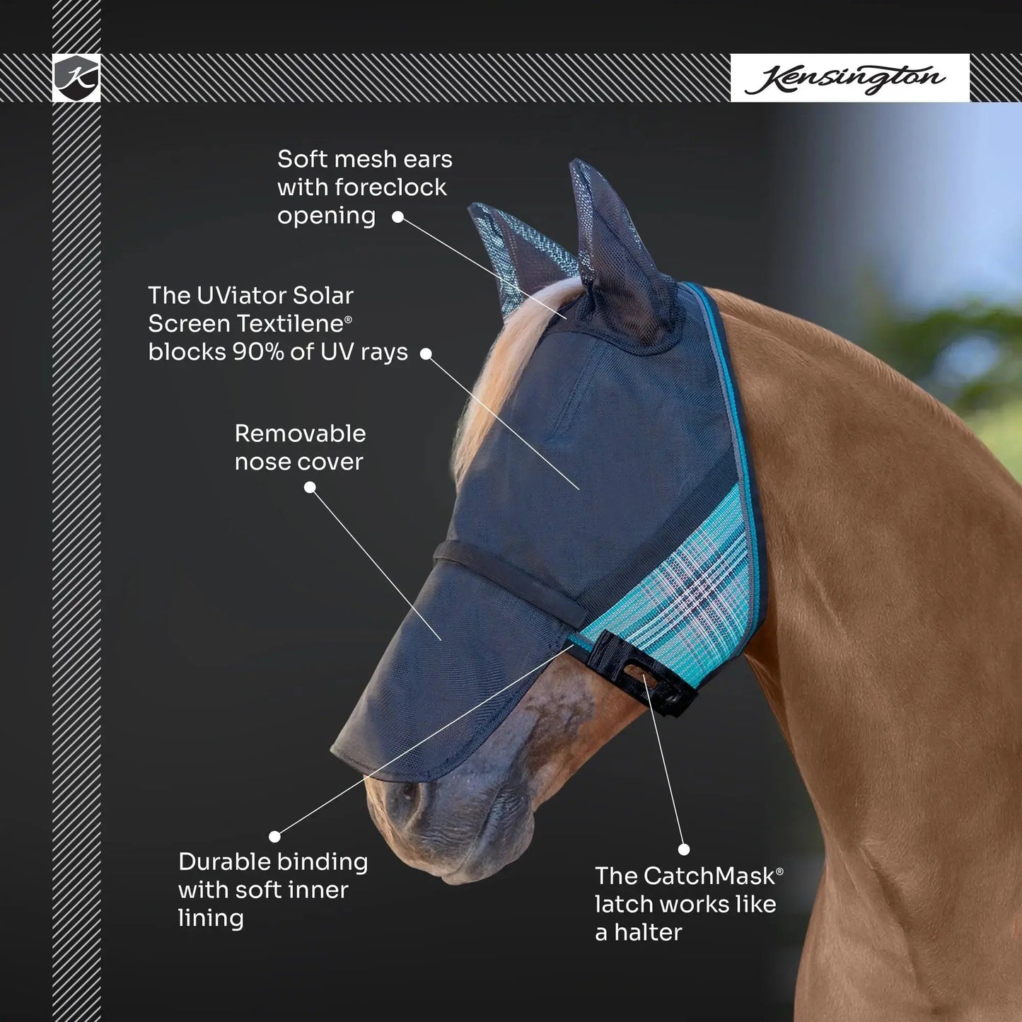 UViator CatchMask Fly Mask with Long Nose, Ears & 90% UV Protection - Riders Choice Supply Co