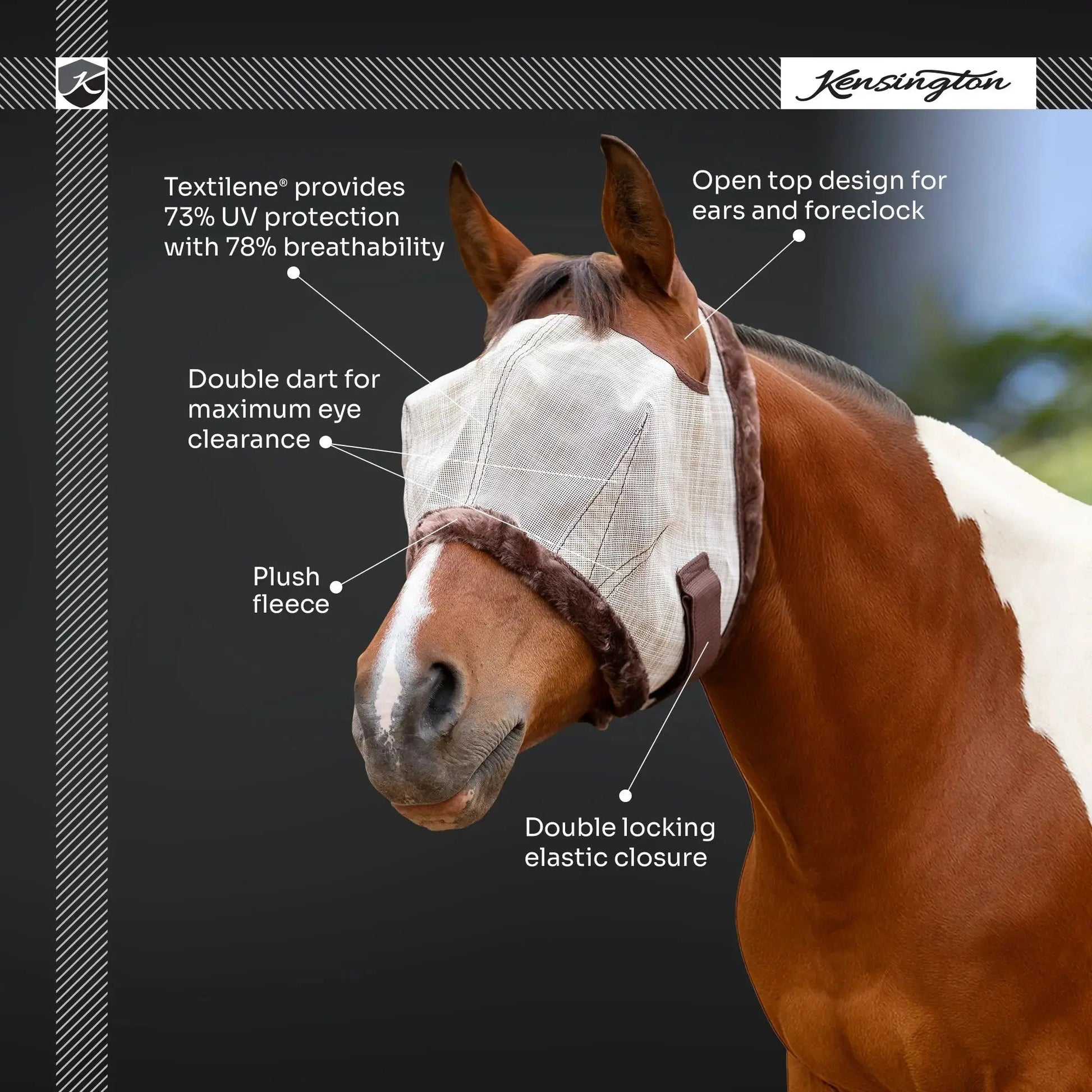 Draft Horse Fly Mask with Fleece Trim & 73% UV Protection - Open Top Design - Riders Choice Supply Co