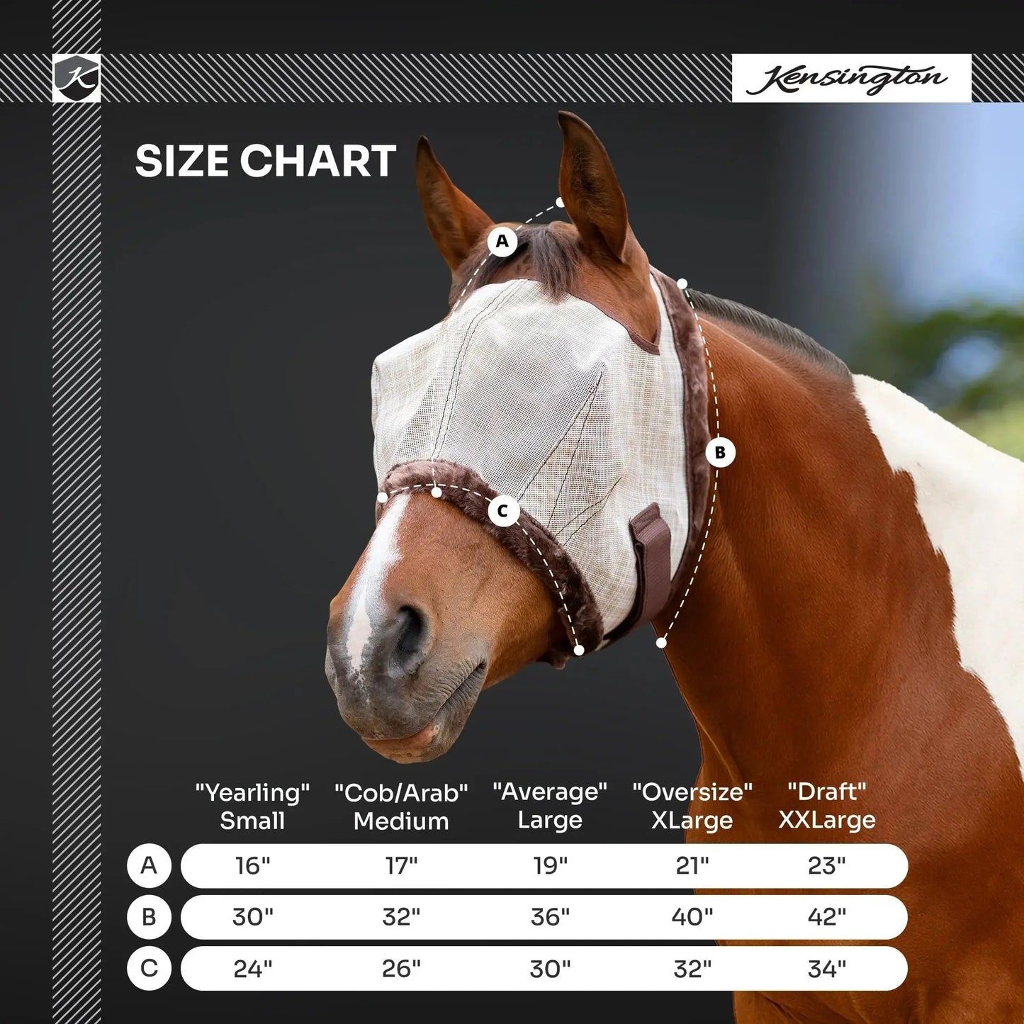 Draft Horse Fly Mask with Fleece Trim & 73% UV Protection - Open Top Design - Riders Choice Supply Co