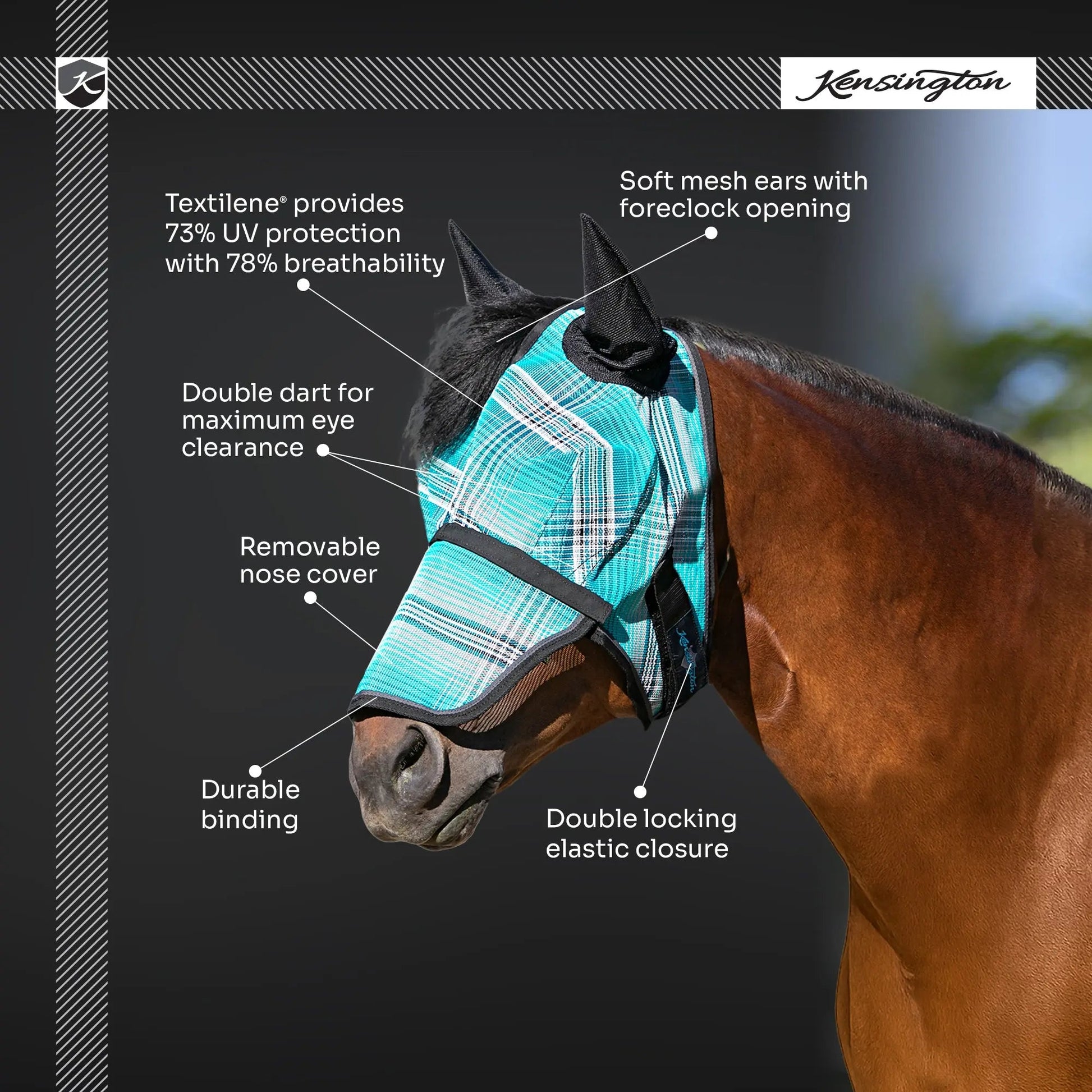 Fly Mask with Long Nose, Ears & 73% UV Protection - Riders Choice Supply Co