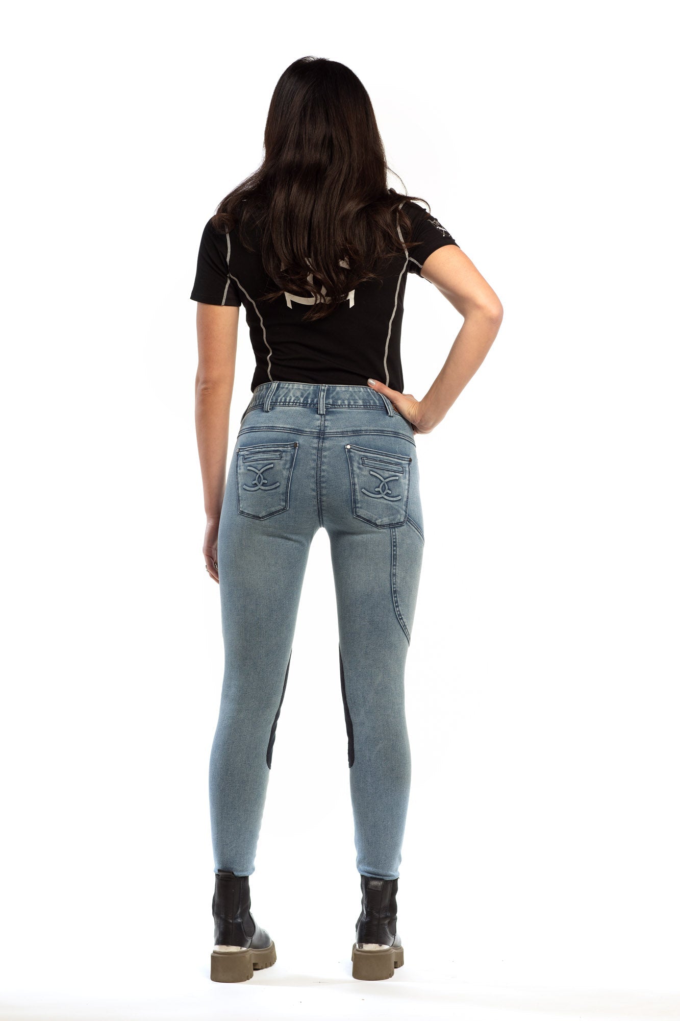 NEW Equestrian Jean - Knee Patch with Cell Phone Pocket - Faded Blue - Riders Choice Supply Co