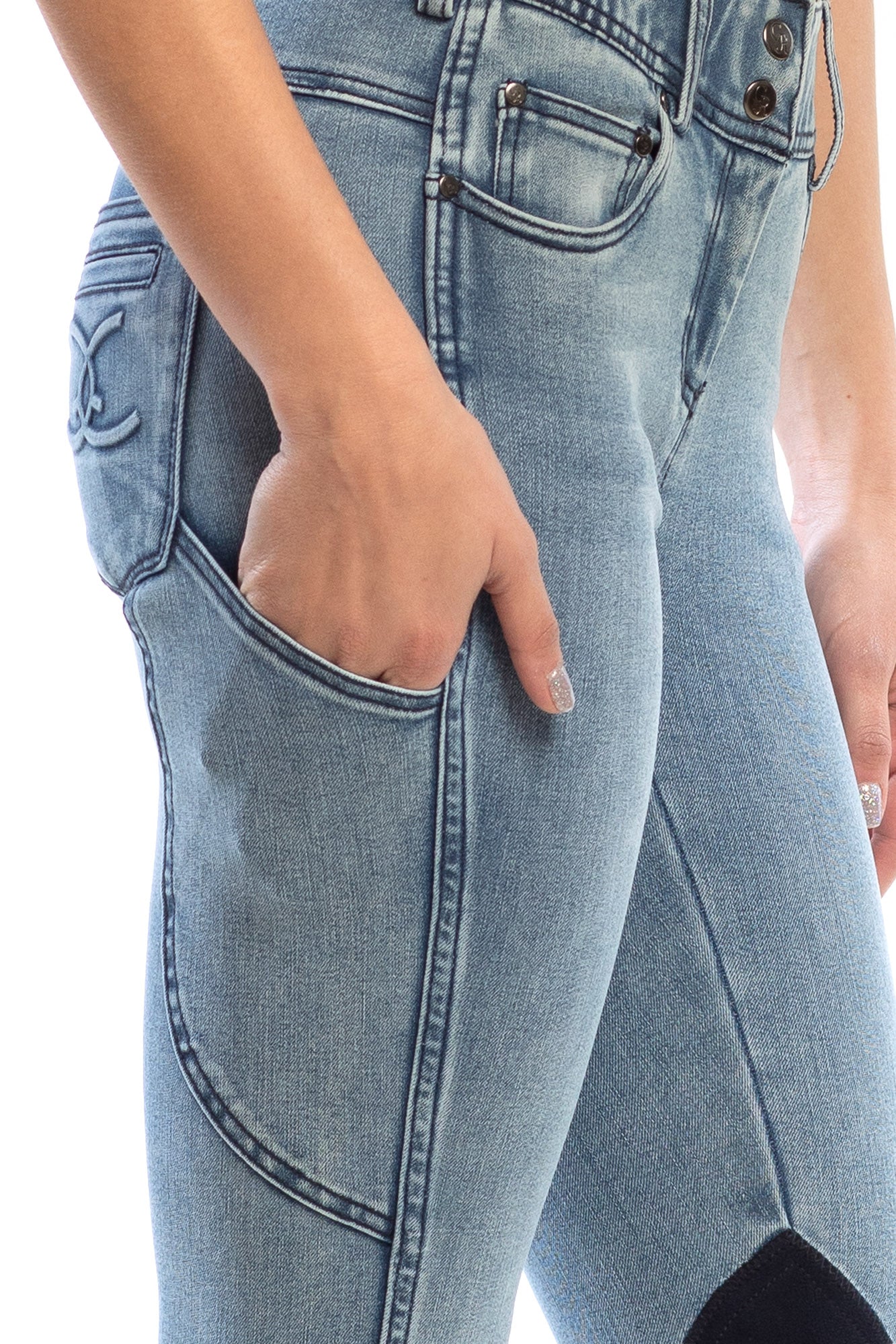 NEW Equestrian Jean - Knee Patch with Cell Phone Pocket - Faded Blue - Riders Choice Supply Co