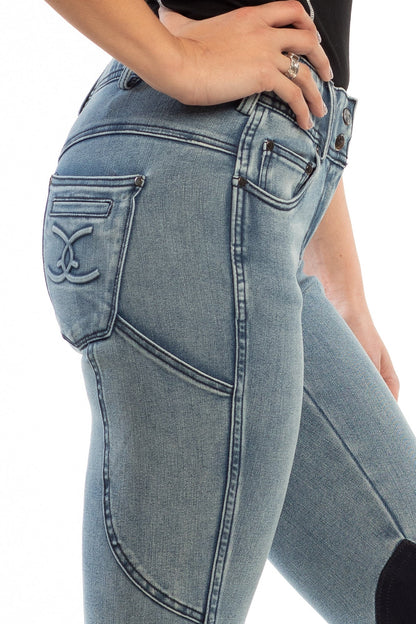 NEW Equestrian Jean - Knee Patch with Cell Phone Pocket - Faded Blue - Riders Choice Supply Co