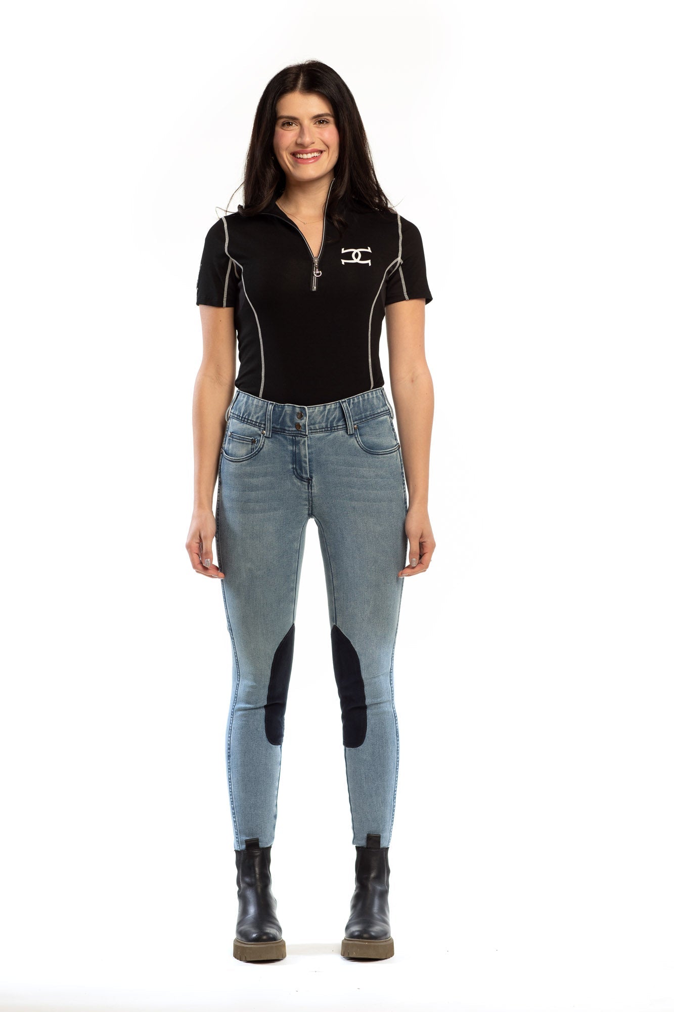 NEW Equestrian Jean - Knee Patch with Cell Phone Pocket - Faded Blue - Riders Choice Supply Co