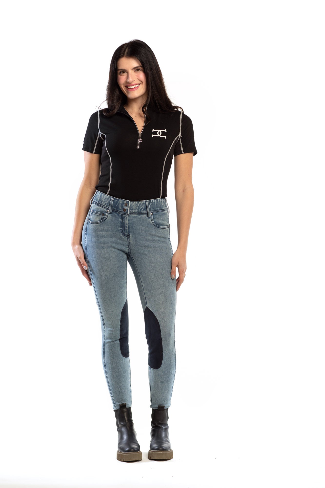 NEW Equestrian Jean - Knee Patch with Cell Phone Pocket - Faded Blue - Riders Choice Supply Co