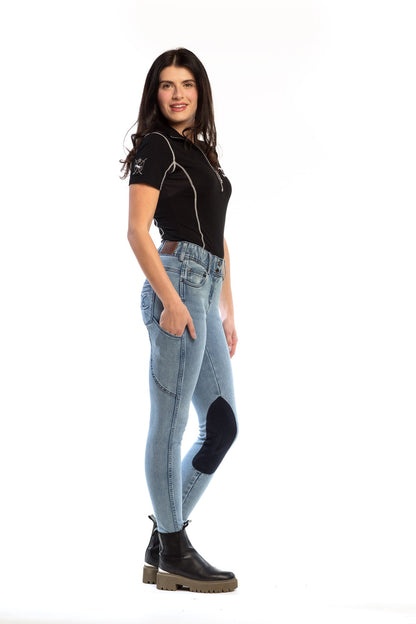 NEW Equestrian Jean - Knee Patch with Cell Phone Pocket - Faded Blue - Riders Choice Supply Co