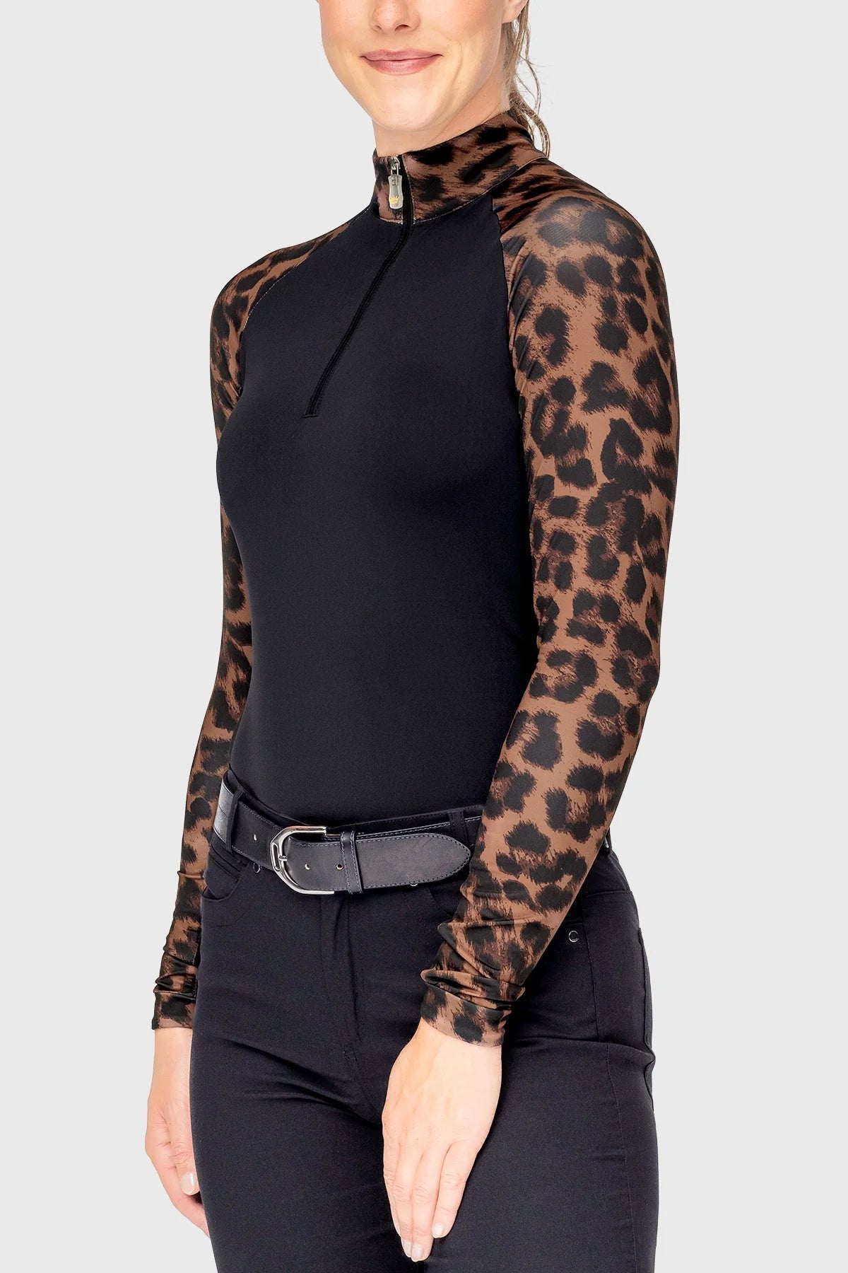 Kastel Denmark Espresso Leopard Long Sleeve Raglan 1/4 Zip Sun Shirt