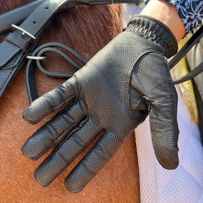 Tackified Copper Tech™️ Leather Premium Riding Glove in Black - Riders Choice Supply Co