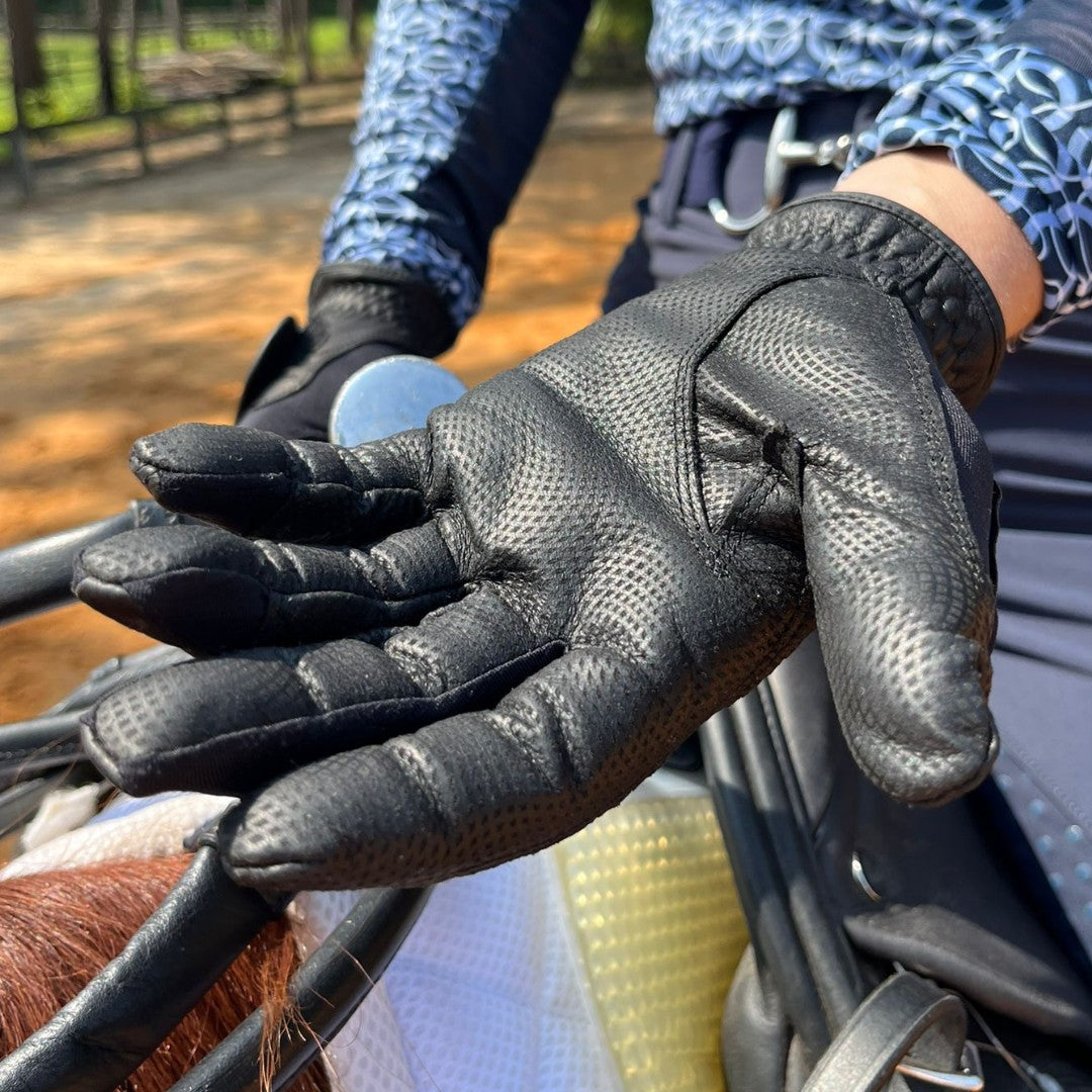 Tackified Copper Tech™️ Leather Premium Riding Glove in Black - Riders Choice Supply Co