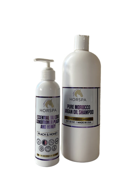 Bundle Pure Morocco Argan Oil Shampoo 32oz plus Essential Oil Coat Conditioner Peach and Honey 16oz with Sponge applicator