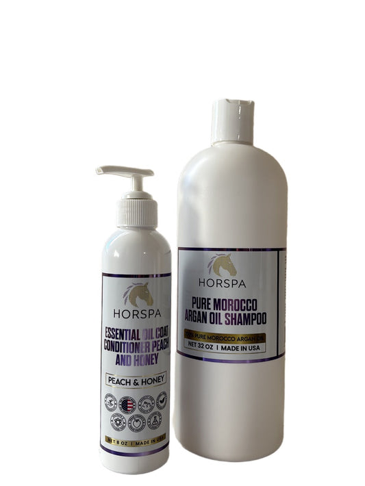 Bundle Pure Morocco Argan Oil Shampoo 32oz plus Essential Oil Coat Conditioner Peach and Honey 16oz with Sponge applicator