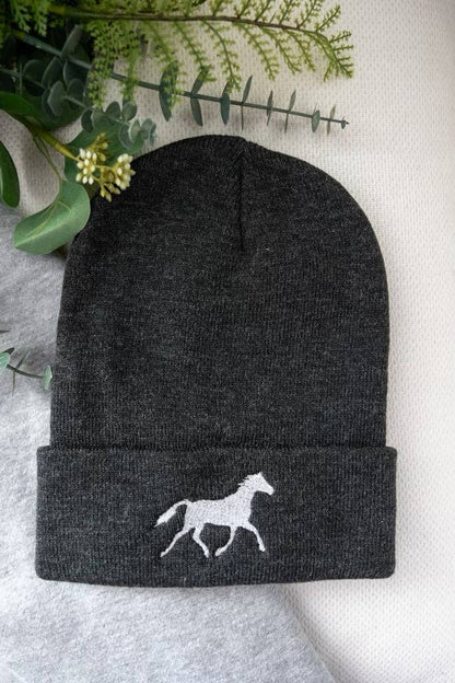 White Horse Beanie (Charcoal)
