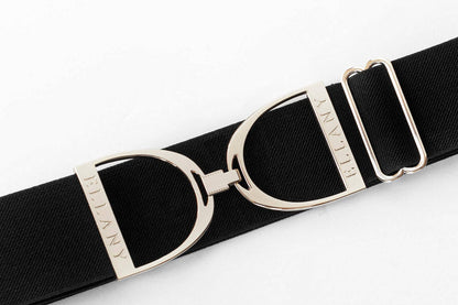 Black - 2" Silver Stirrup Equestrian Elastic Belt - Riders Choice Supply Co
