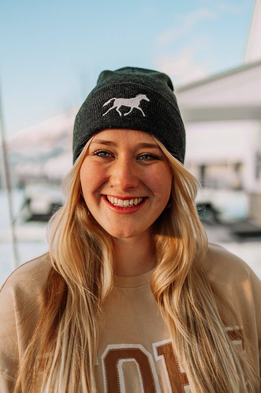White Horse Beanie (Charcoal)