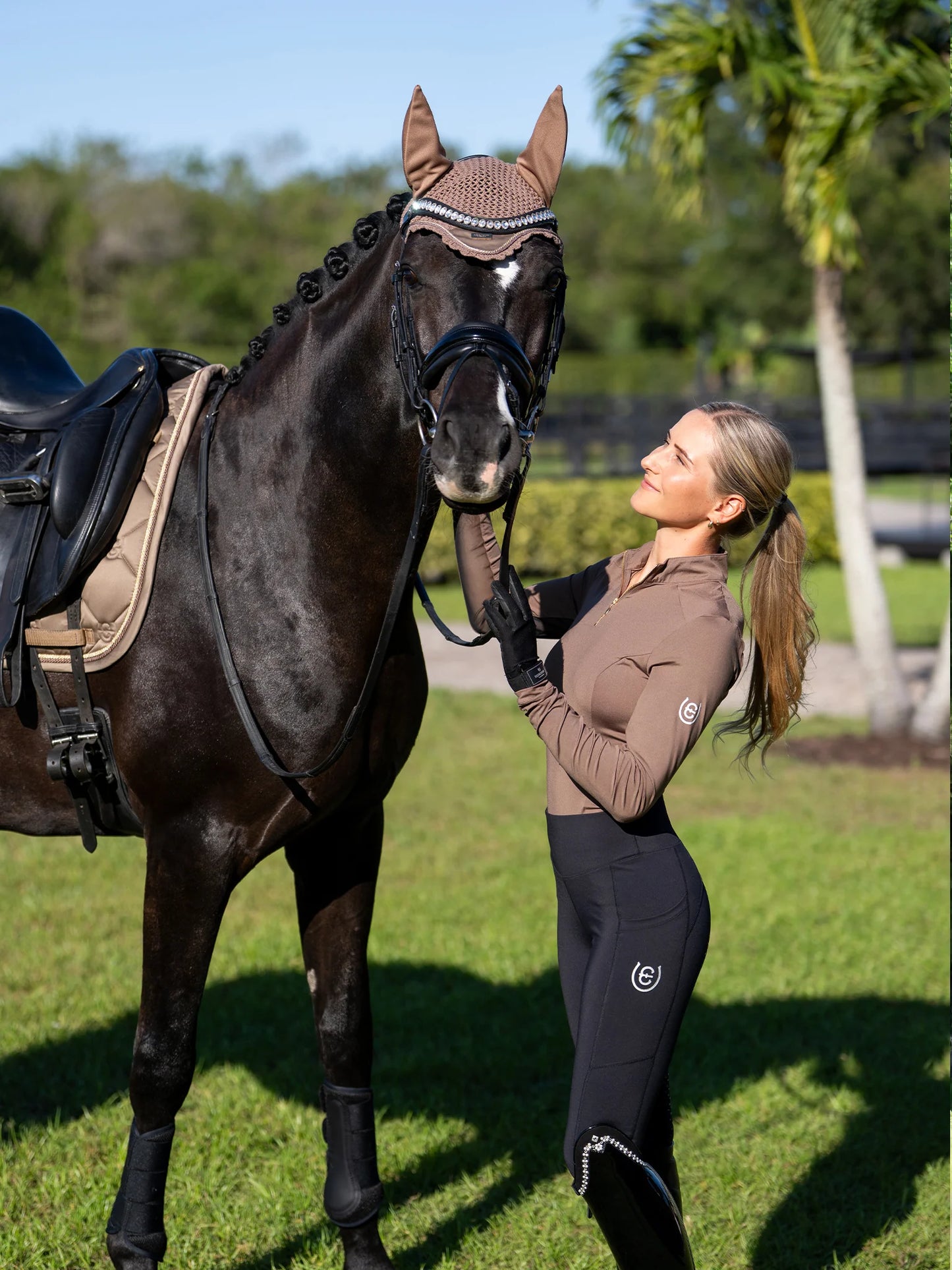 Equestrian Stockholm Ear Bonnet Champagne - Full - Riders Choice Supply Co