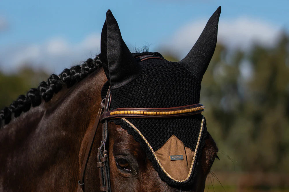 Equestrian Stockholm Ear Bonnet Golden Brass - Full - Riders Choice Supply Co