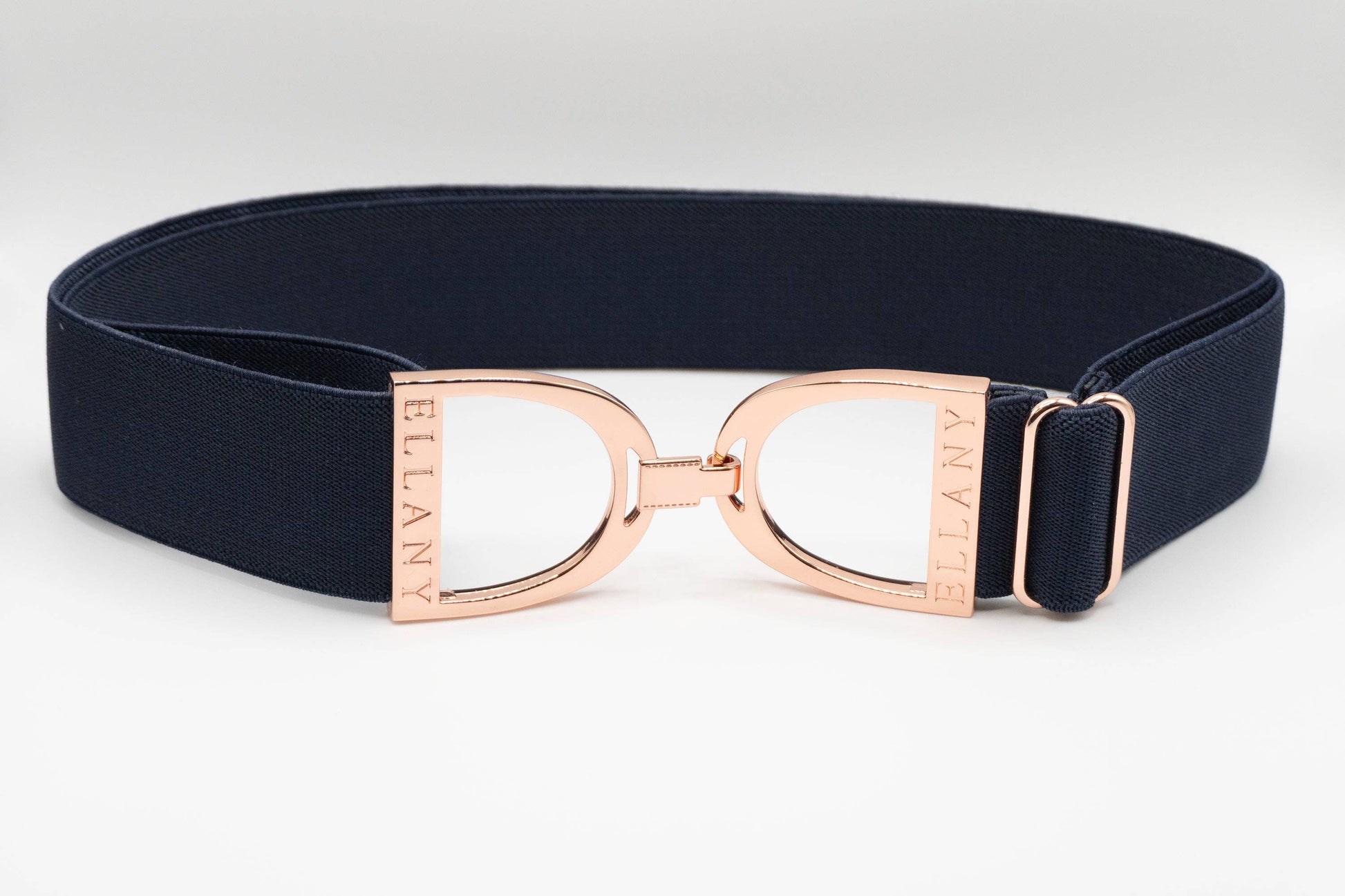Navy - 1.5" Rose Gold Stirrup Equestrian Elastic Belt - Riders Choice Supply Co