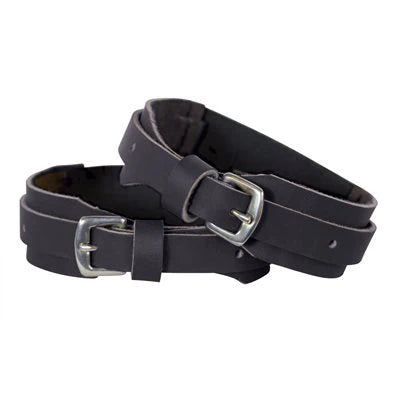 Black Leather Easy-on Garter Straps Velcro - Black