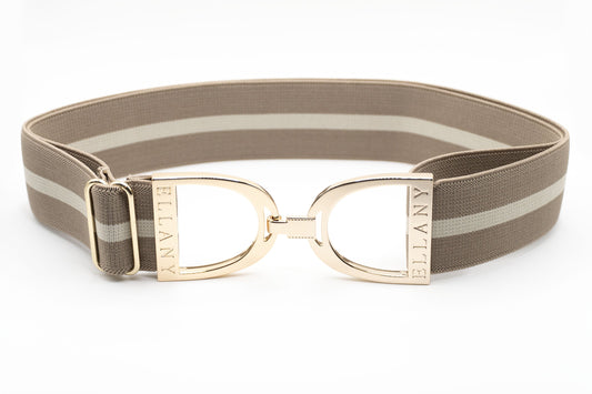 Taupe & Cream - 1.5" Gold Stirrup Elastic Belt